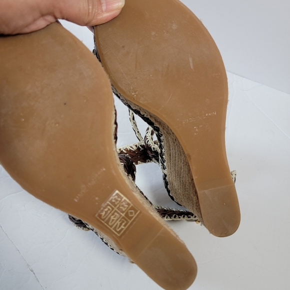 NEW Tory Burch Brown Woven Leather Paloma Ankle Strap Espadrille Wedge Sz 37.5 - Picture 9 of 12